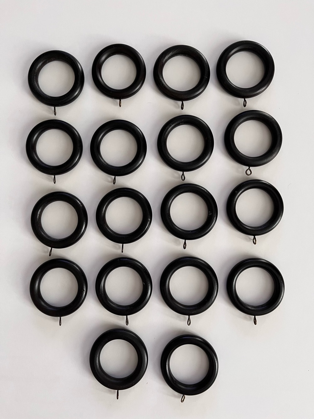 Lot of 18 Wooden Drapery Rings with Eyelets Espresso Brown